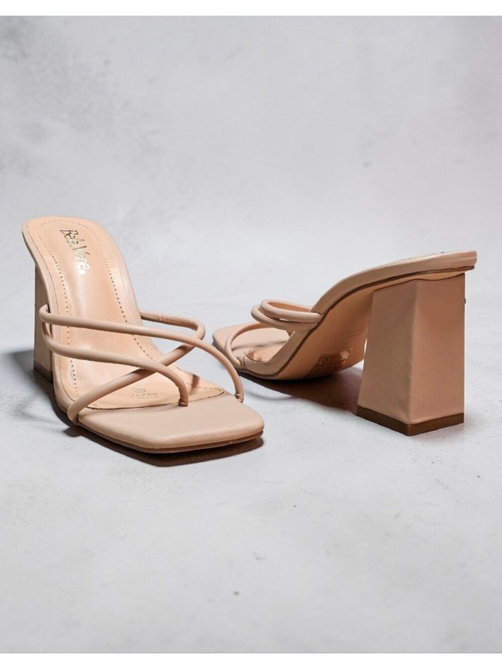 Strappy Nude Block Heel Sandals For Women Square Toe Slip-On Design - Picture 7 of 13